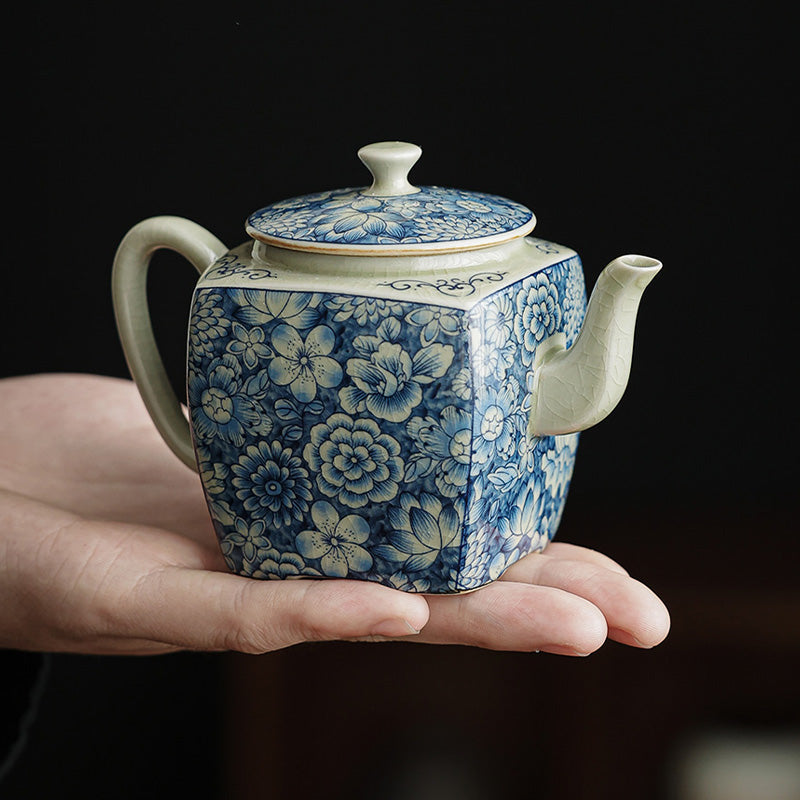 Blau-weißes Porzellan-Gongfu-Teeservice mit Zen-Dekor