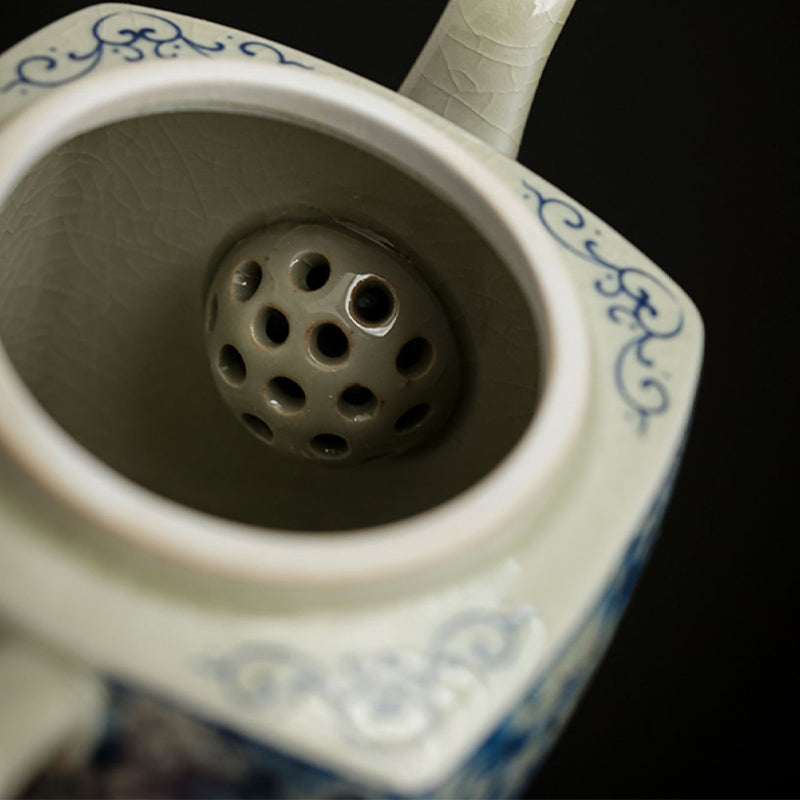Blau-weißes Porzellan-Gongfu-Teeservice mit Zen-Dekor