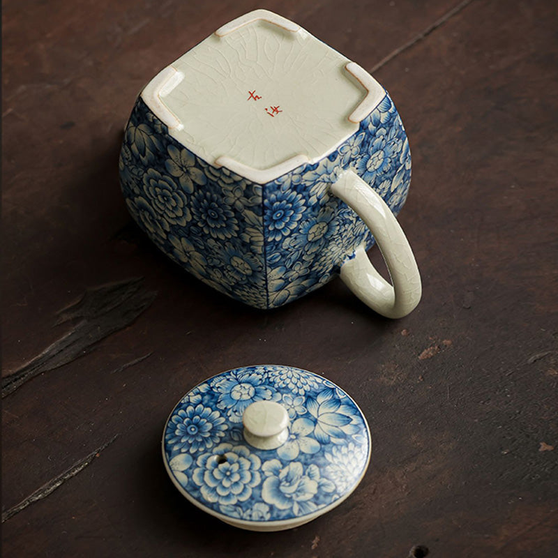 Blau-weißes Porzellan-Gongfu-Teeservice mit Zen-Dekor