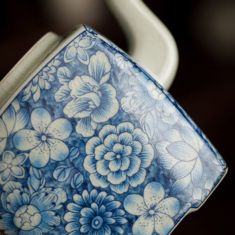 Blau-weißes Porzellan-Gongfu-Teeservice mit Zen-Dekor