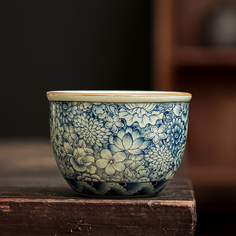 Blau-weißes Porzellan-Gongfu-Teeservice mit Zen-Dekor