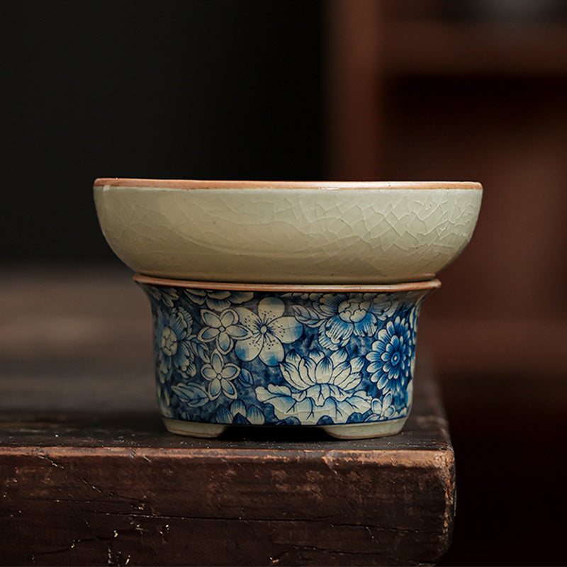 Blau-weißes Porzellan-Gongfu-Teeservice mit Zen-Dekor