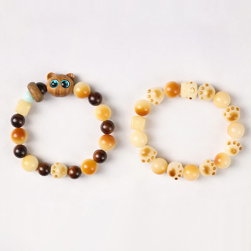 Bodhi Seed Sandelholz Katze Peace Armband 14–17 cm Unisex
