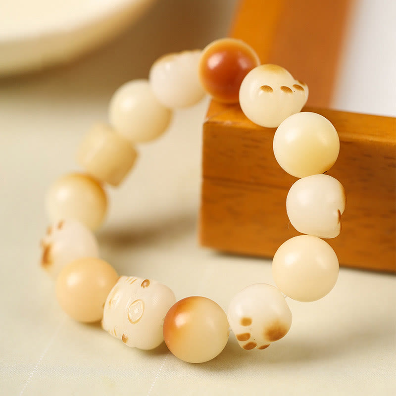 Bodhi Seed Sandelholz Katze Peace Armband 14–17 cm Unisex