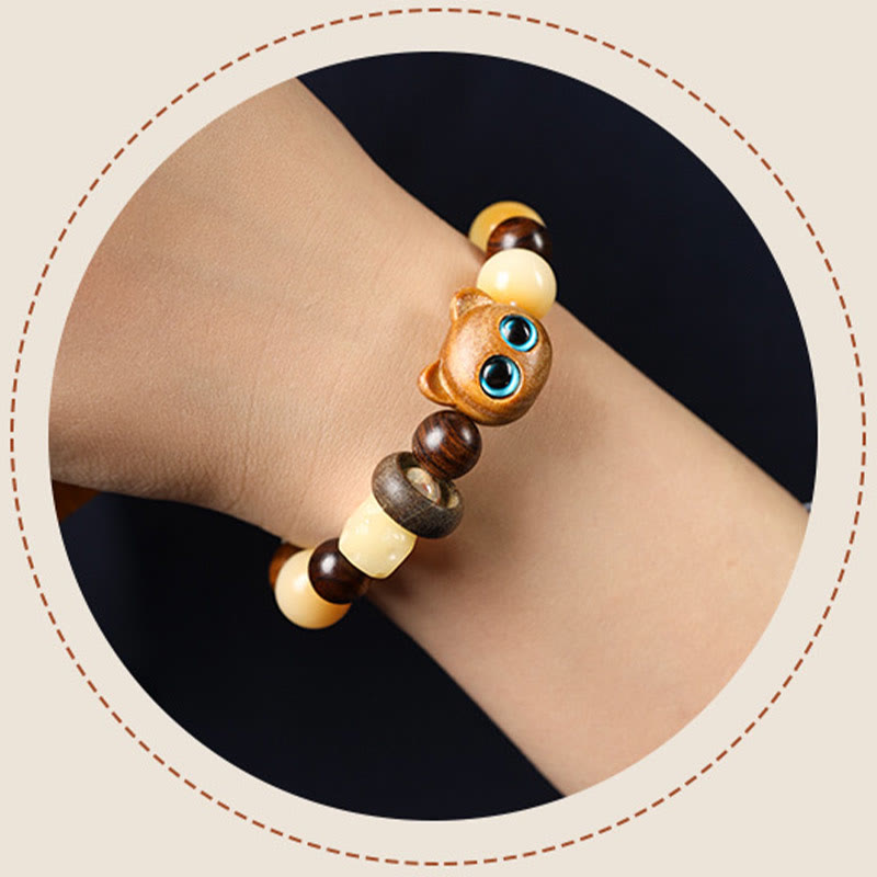 Bodhi Seed Sandelholz Katze Peace Armband 14–17 cm Unisex
