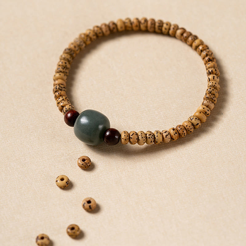 Bodhi-Samen, kleines Blatt, rotes Sandelholz, Weisheitsarmband für spirituellen Schutz