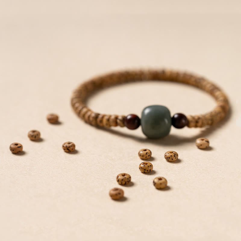 Bodhi-Samen, kleines Blatt, rotes Sandelholz, Weisheitsarmband für spirituellen Schutz