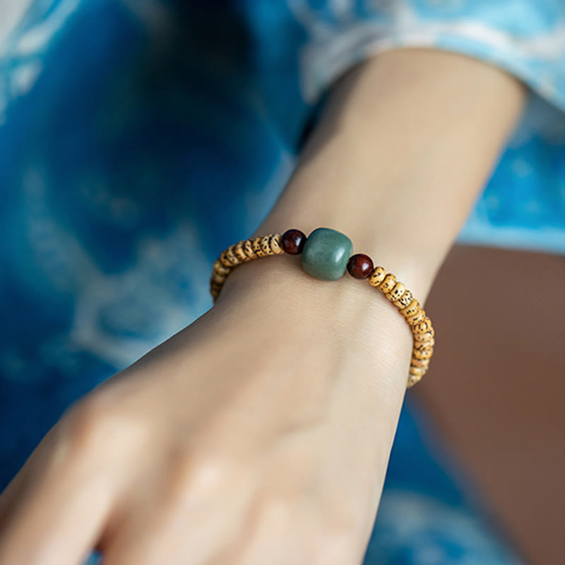 Bodhi-Samen, kleines Blatt, rotes Sandelholz, Weisheitsarmband für spirituellen Schutz