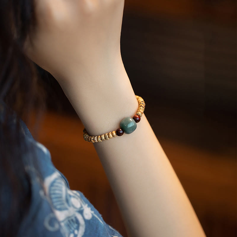 Bodhi-Samen, kleines Blatt, rotes Sandelholz, Weisheitsarmband für spirituellen Schutz