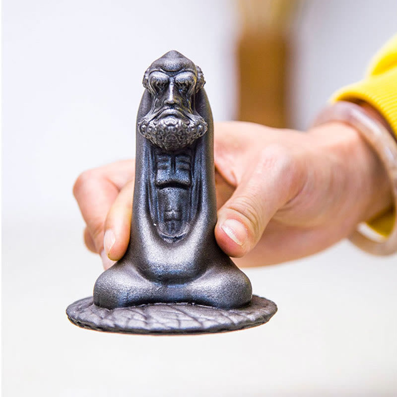 Bodhidharma 10 cm Eisenpulver Rost Harz Buddha Statue Dekoration