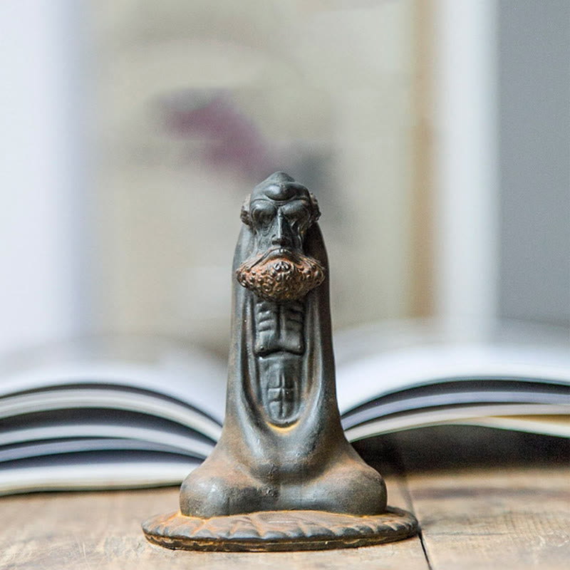 Bodhidharma 10 cm Eisenpulver Rost Harz Buddha Statue Dekoration