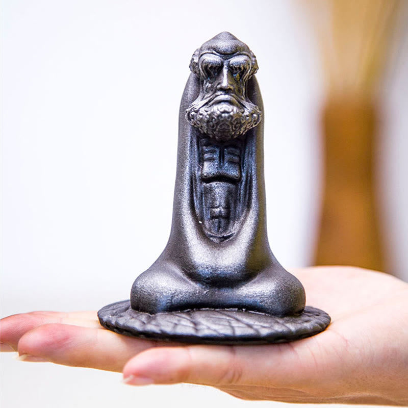 Bodhidharma 10 cm Eisenpulver Rost Harz Buddha Statue Dekoration