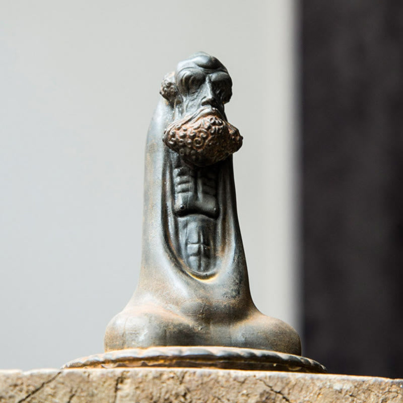 Bodhidharma 10 cm Eisenpulver Rost Harz Buddha Statue Dekoration