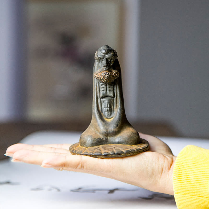 Bodhidharma 10 cm Eisenpulver Rost Harz Buddha Statue Dekoration