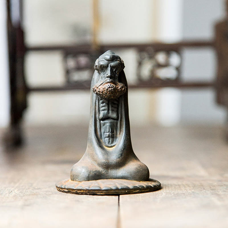 Bodhidharma 10 cm Eisenpulver Rost Harz Buddha Statue Dekoration