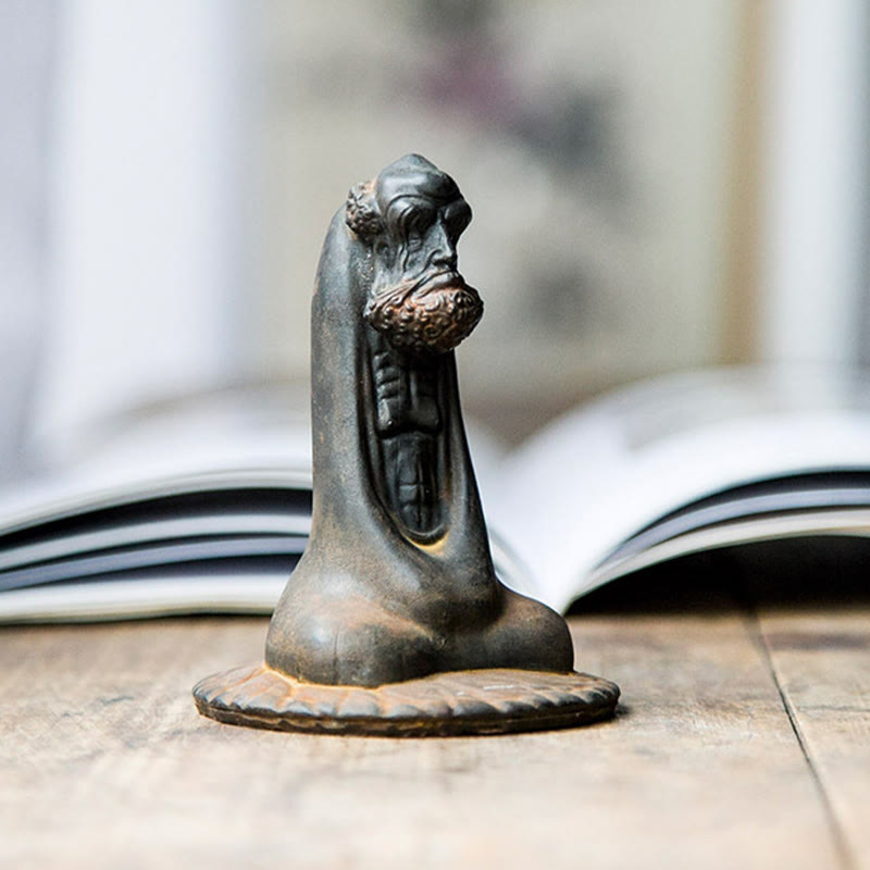 Bodhidharma 10 cm Eisenpulver Rost Harz Buddha Statue Dekoration