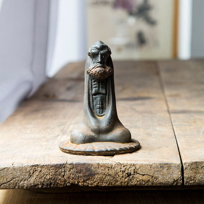 Bodhidharma 10 cm Eisenpulver Rost Harz Buddha Statue Dekoration