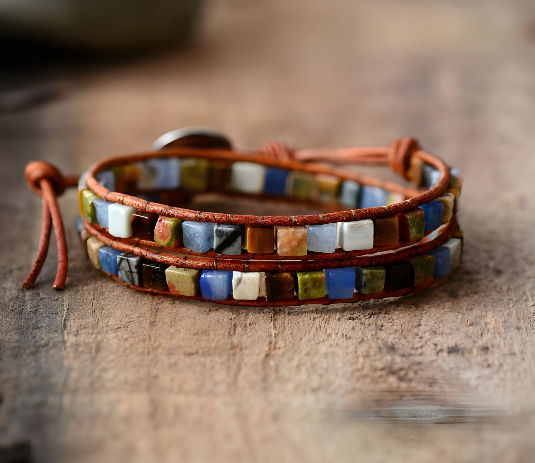 Boho Chic Achat Stein Doppel Wickelarmband