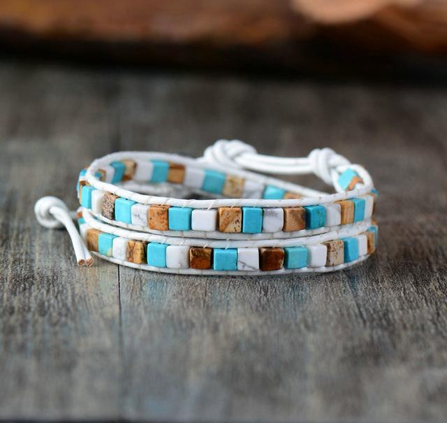 Boho Chic Achat Stein Doppel Wickelarmband