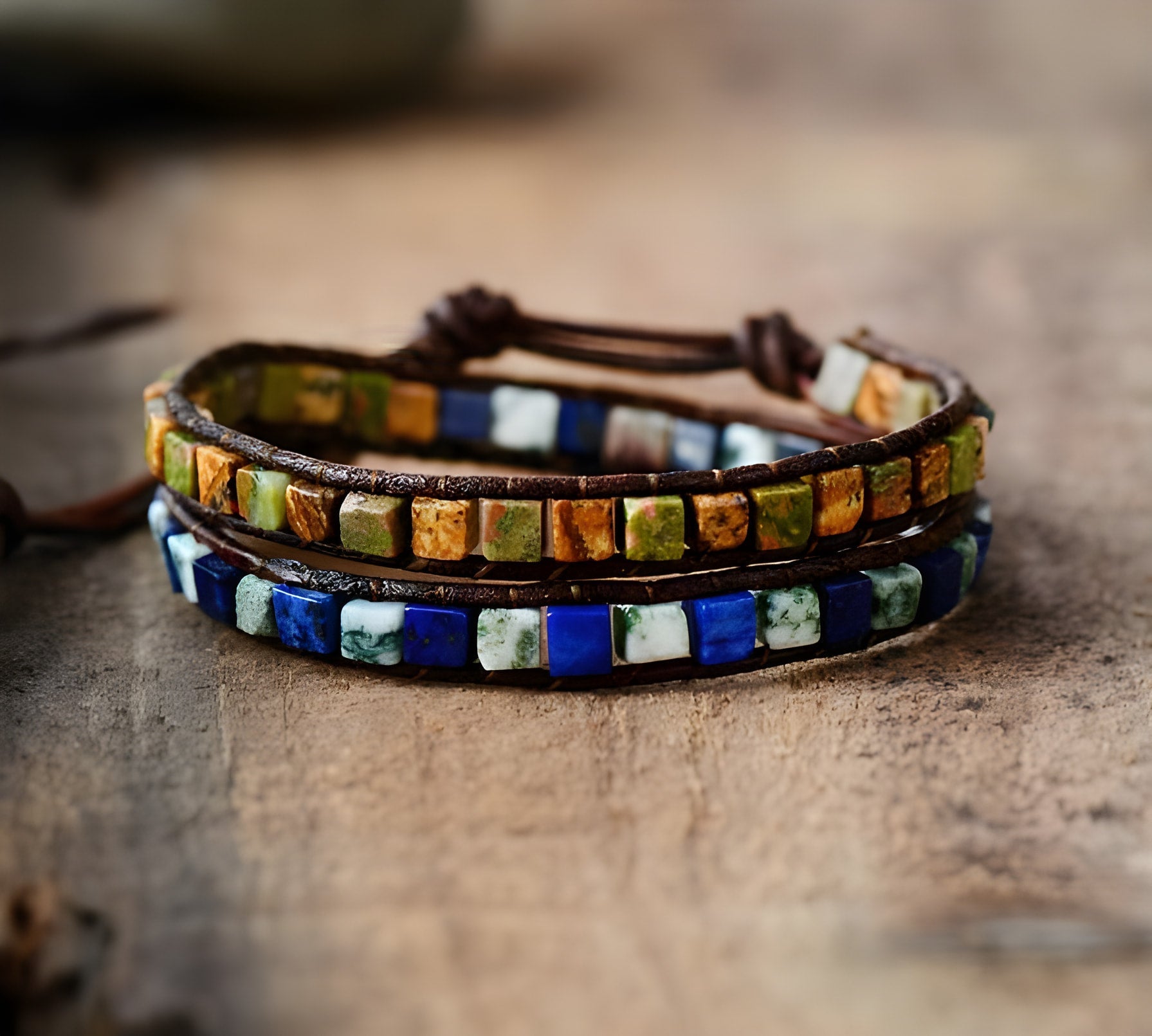 Boho Chic Achat Stein Doppel Wickelarmband