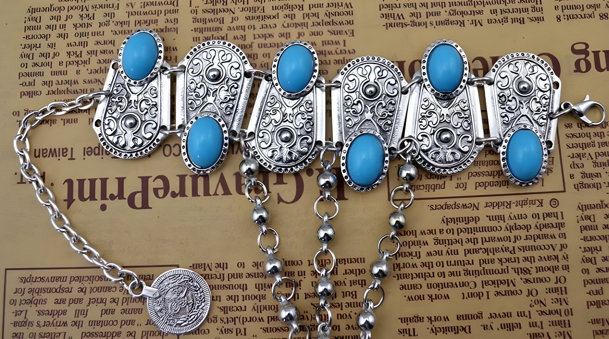 Boho Türkis Blumenring Armband Handkette