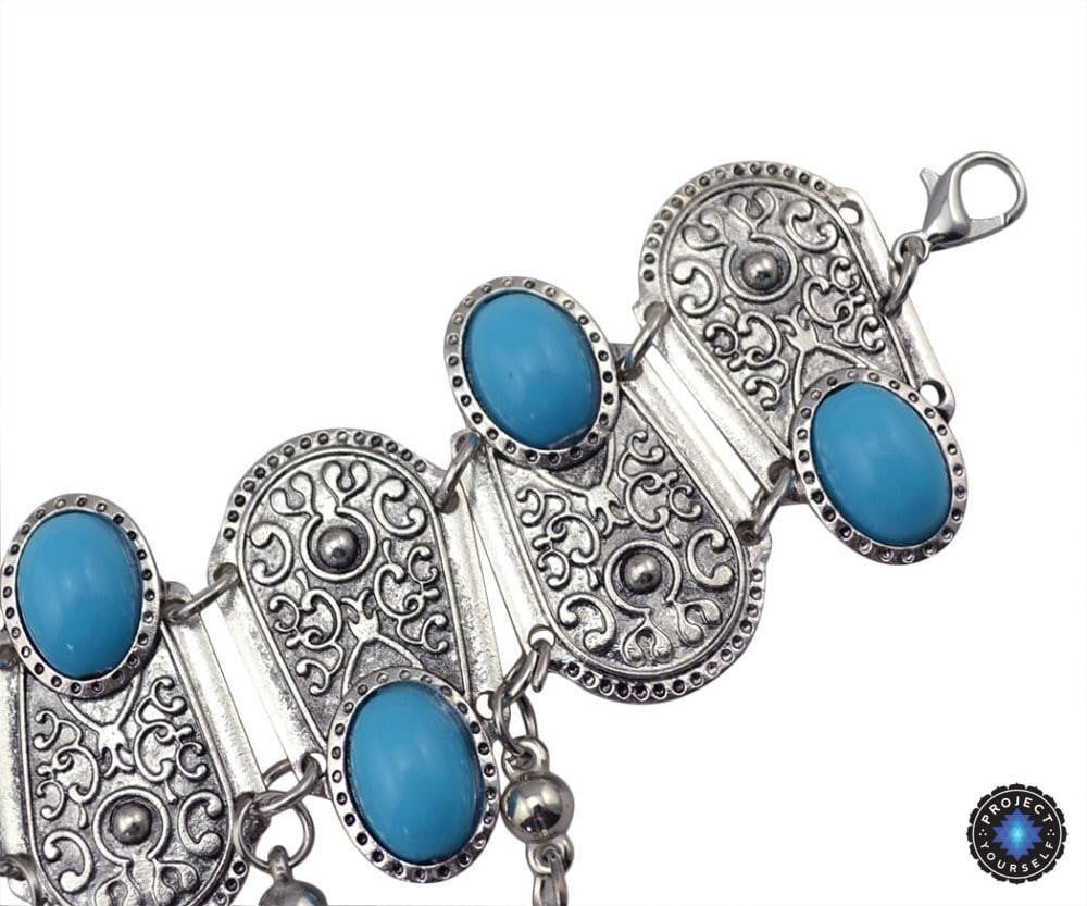 Boho Türkis Blumenring Armband Handkette