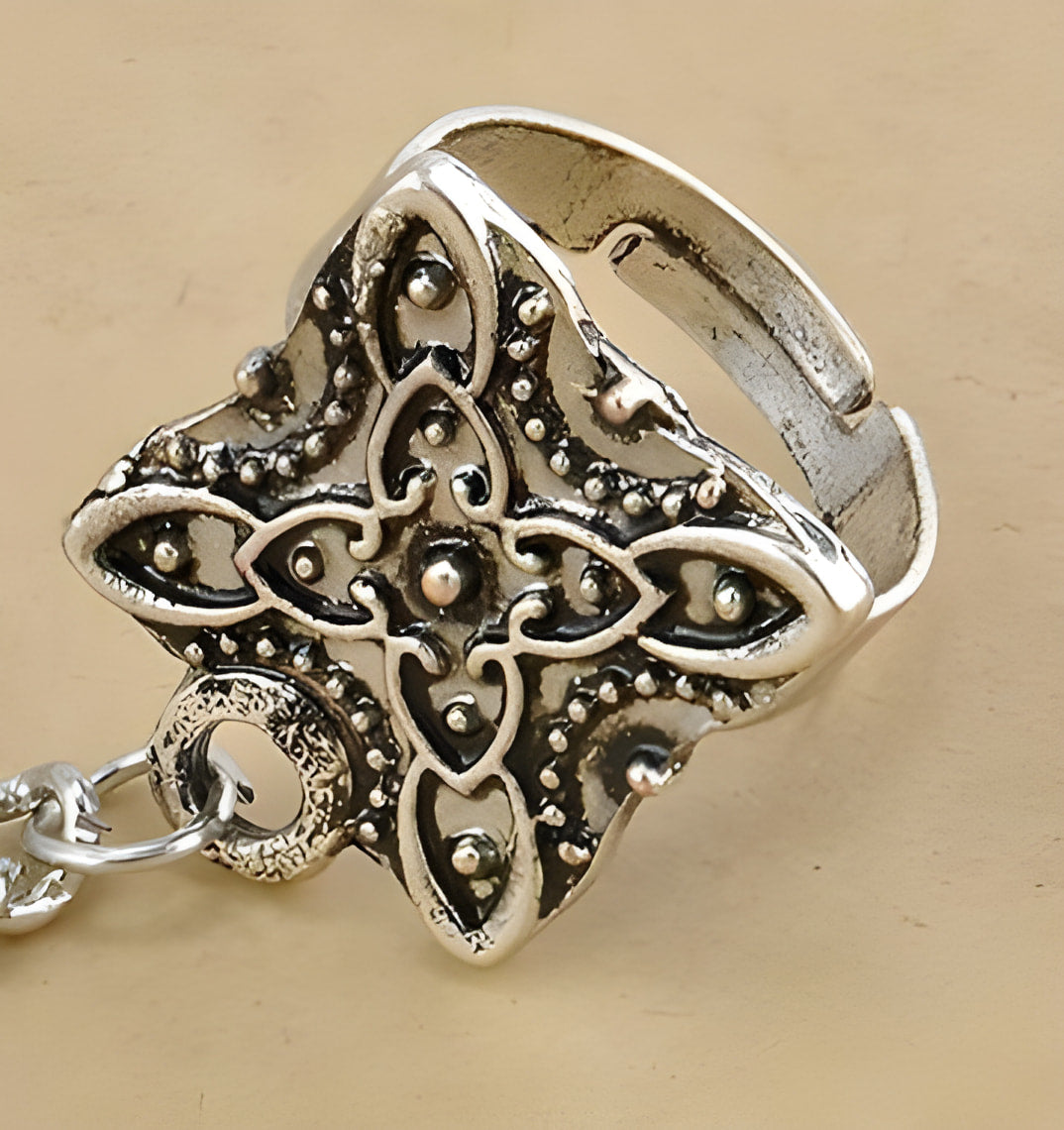 Boho Türkis Blumenring Armband Handkette