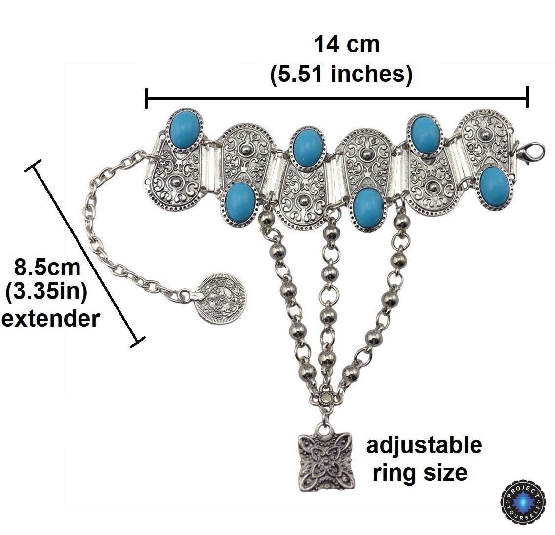 Boho Türkis Blumenring Armband Handkette