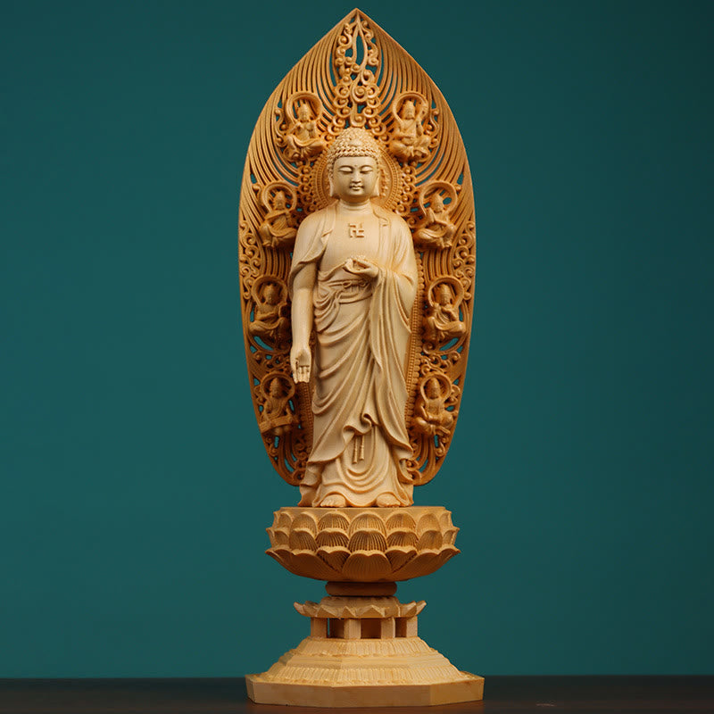 Buchsbaum-Buddha-Statue | Mahasthamaprapta Bodhisattva 43cm