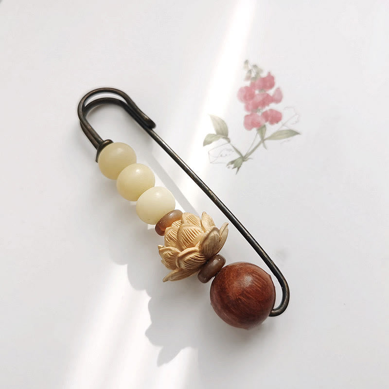 Buchsbaum-Lotus-Bodhi-Perlenbrosche für spirituellen Frieden