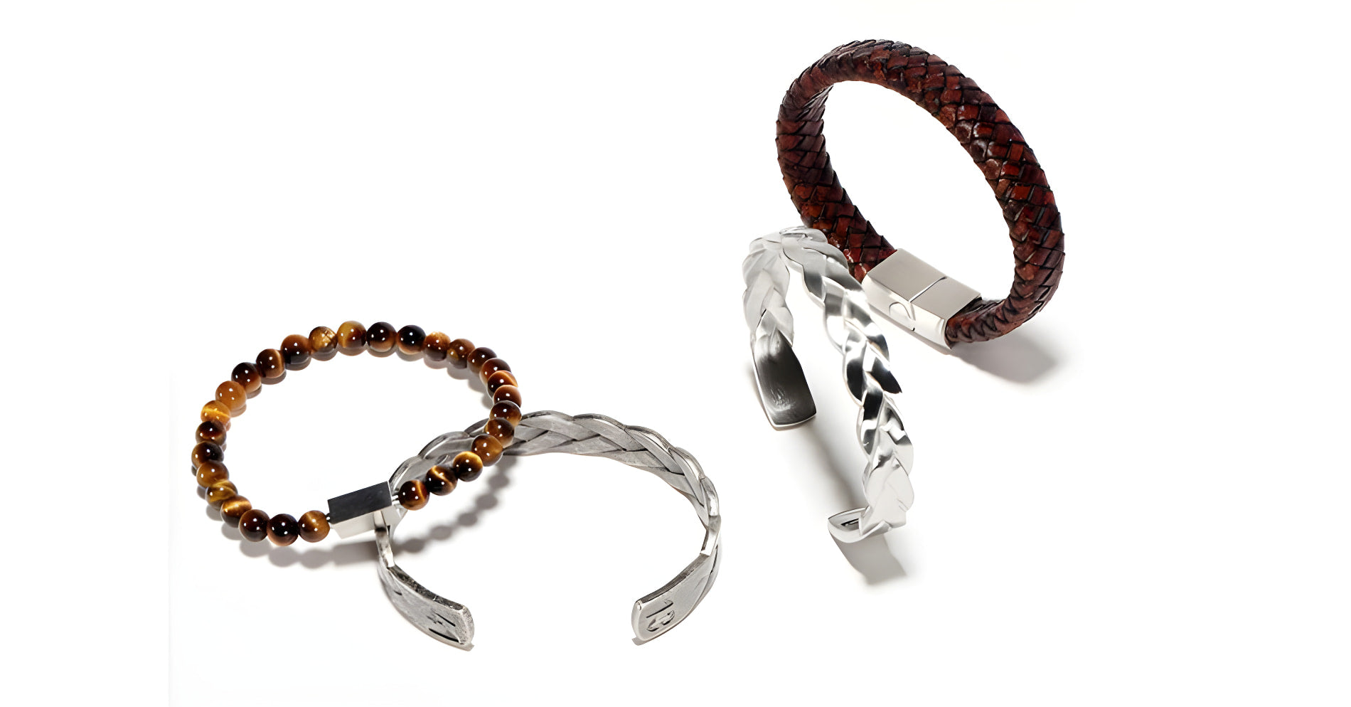 Geflochtenes Lederarmband mit Tigerauge-Anhänger