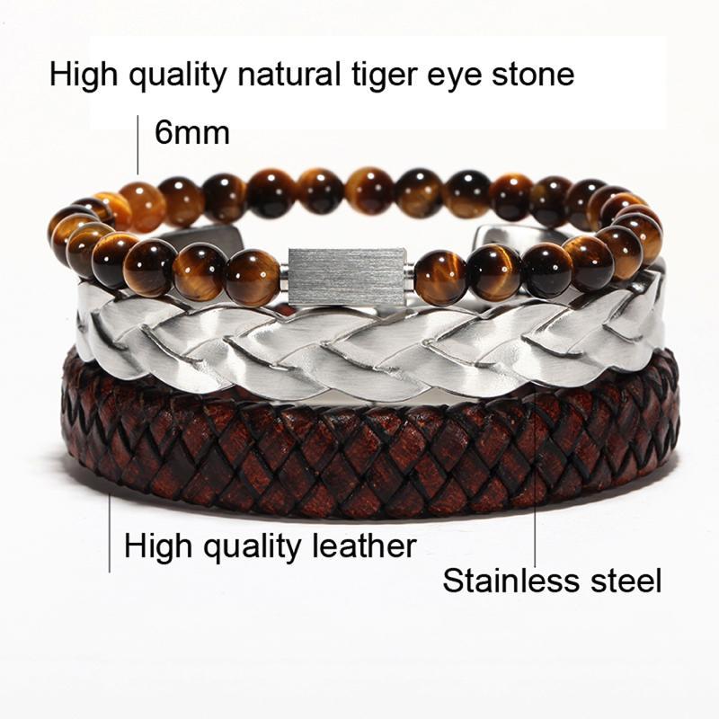 Geflochtenes Lederarmband mit Tigerauge-Anhänger