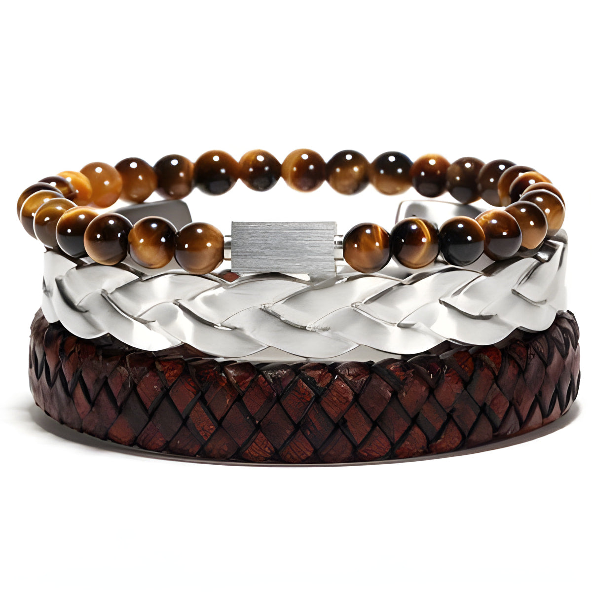 Geflochtenes Lederarmband mit Tigerauge-Anhänger