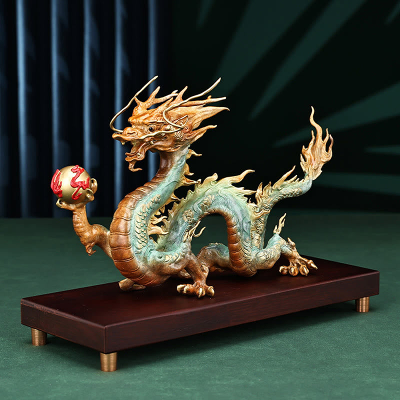 Messing-Drache, Bürodekoration | Feng Shui, Glück und Erfolg, 31 cm