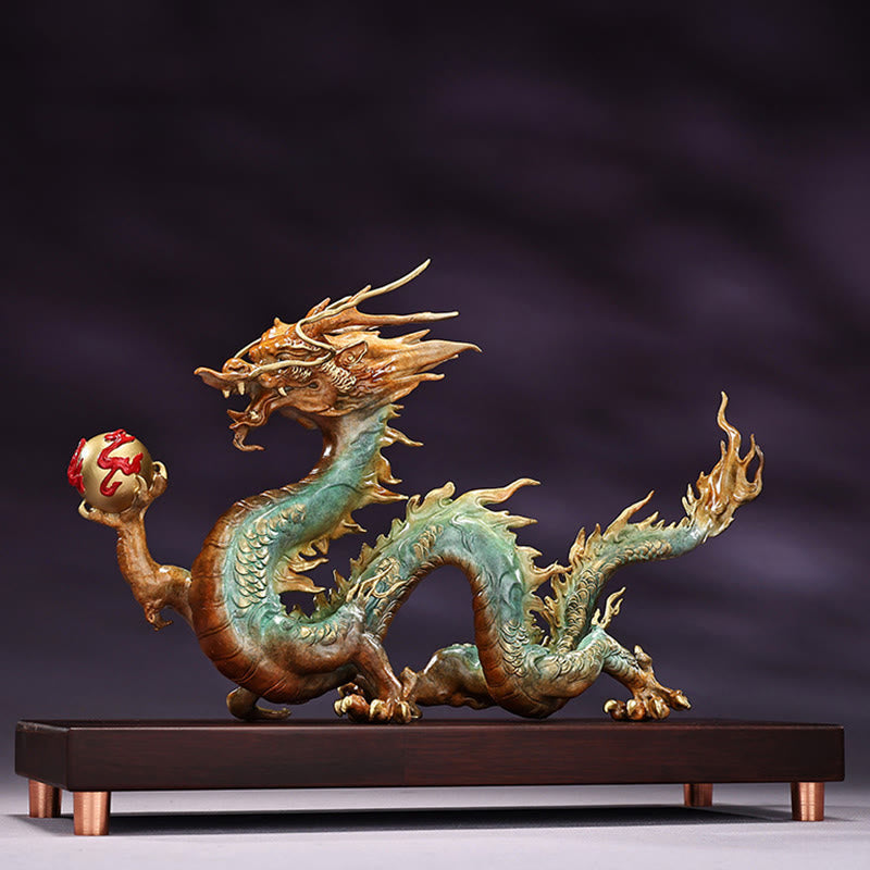Messing-Drache, Bürodekoration | Feng Shui, Glück und Erfolg, 31 cm