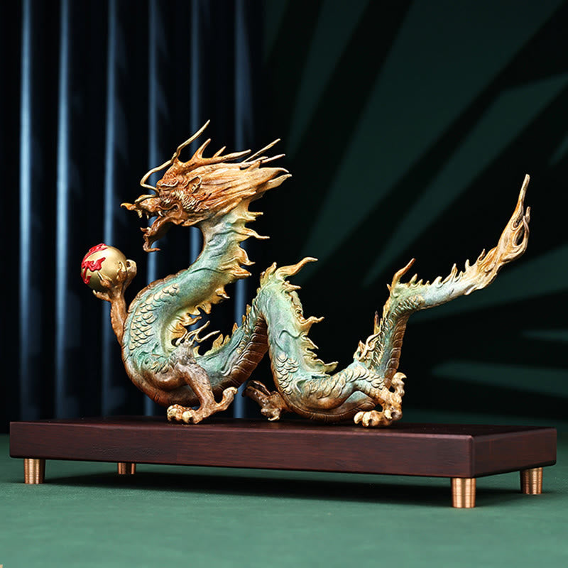 Messing-Drache, Bürodekoration | Feng Shui, Glück und Erfolg, 31 cm