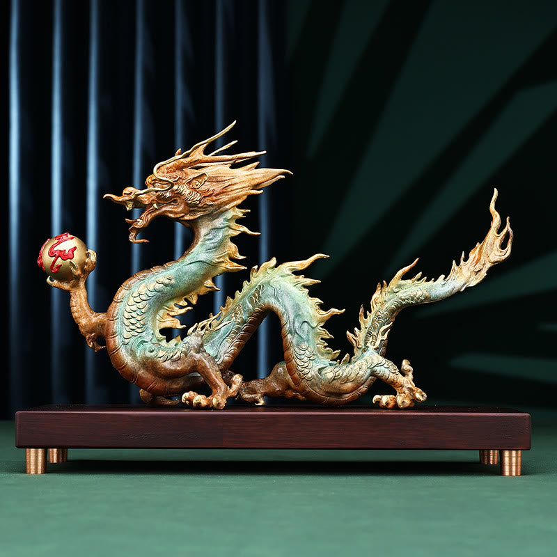 Messing-Drache, Bürodekoration | Feng Shui, Glück und Erfolg, 31 cm