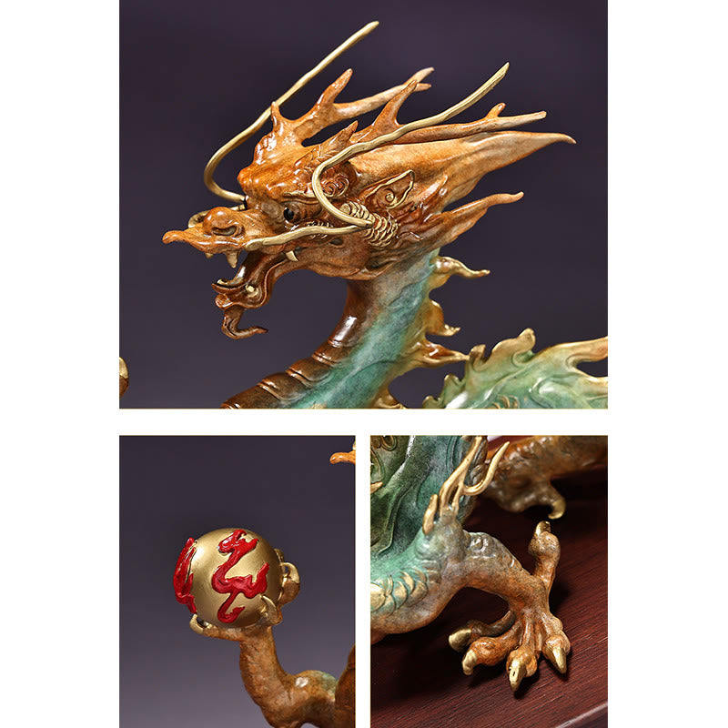 Messing-Drache, Bürodekoration | Feng Shui, Glück und Erfolg, 31 cm