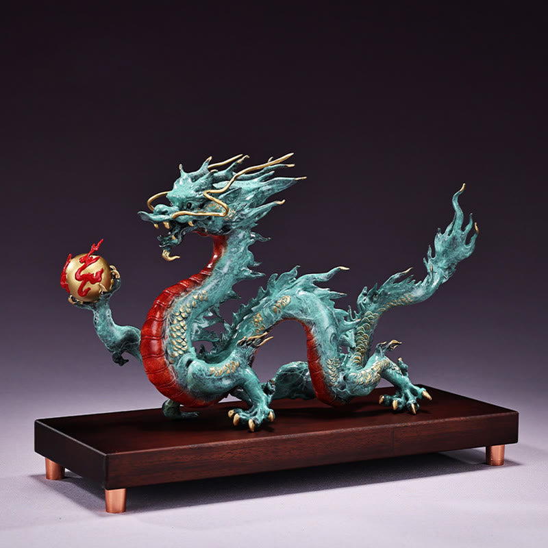 Messing-Drache, Bürodekoration | Feng Shui, Glück und Erfolg, 31 cm