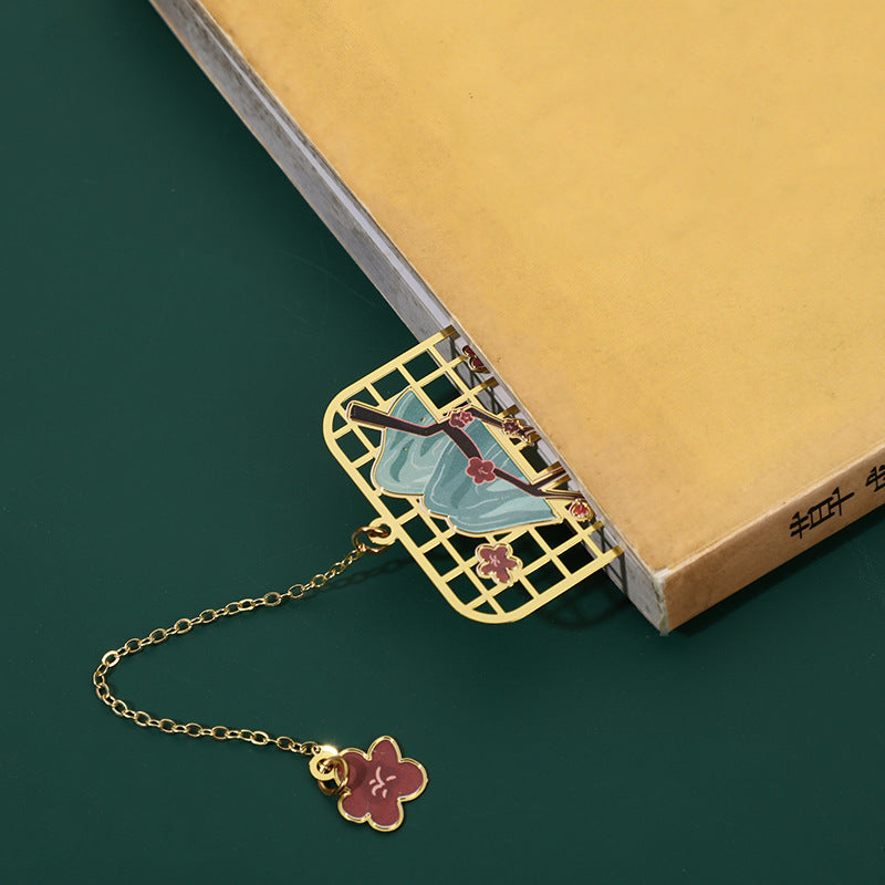 Hohles Lesezeichen aus Messing mit Elch, Koi-Fisch, Kranich und Fuchs