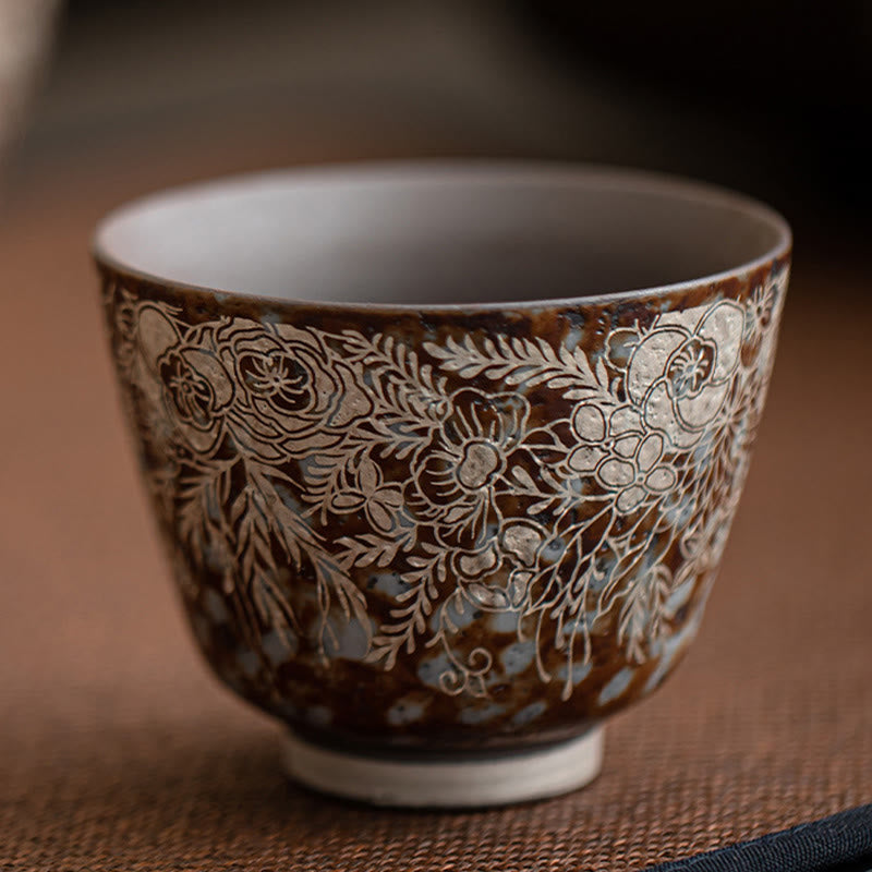 Keramik-Teetasse mit braunen Blumen, 100 ml, Home Accent