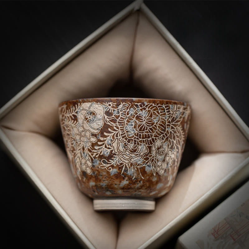 Keramik-Teetasse mit braunen Blumen, 100 ml, Home Accent