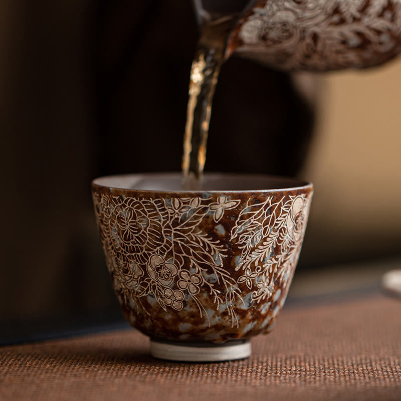 Keramik-Teetasse mit braunen Blumen, 100 ml, Home Accent
