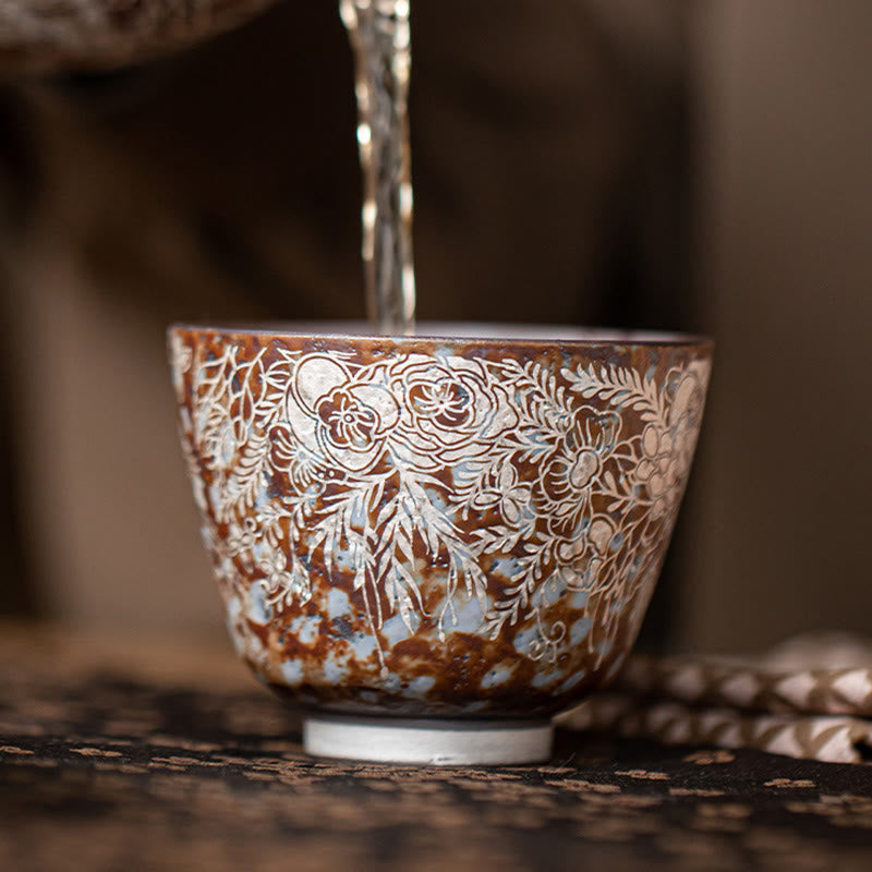 Keramik-Teetasse mit braunen Blumen, 100 ml, Home Accent