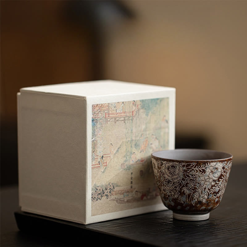 Keramik-Teetasse mit braunen Blumen, 100 ml, Home Accent
