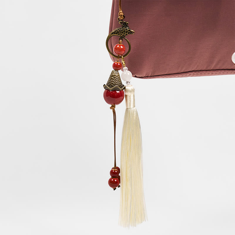 Braune Yogatasche aus Baumwollleinen mit Pflaumenblüte