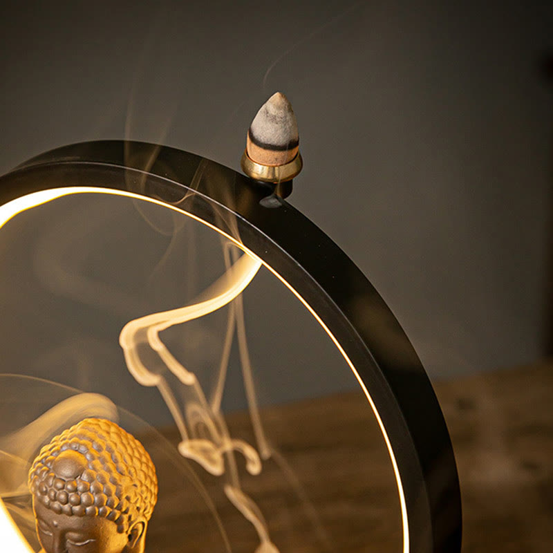 Buddha Lotus Rückfluss-Räuchergefäß aus Keramik mit Licht
