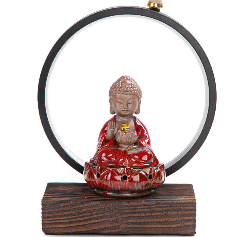 Buddha Lotus Rückfluss-Räuchergefäß aus Keramik mit Licht