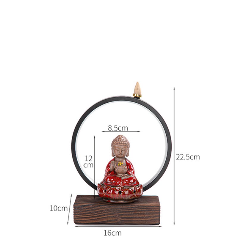 Buddha Lotus Rückfluss-Räuchergefäß aus Keramik mit Licht
