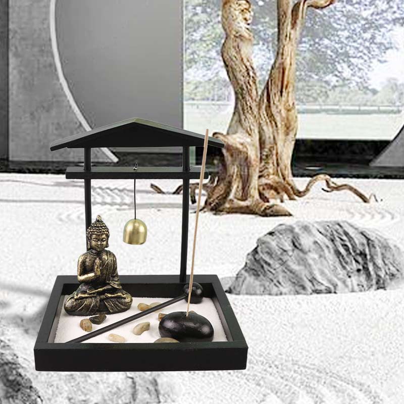 Buddha-Statue, Meditations-Zen-Garten-Set, 15 cm